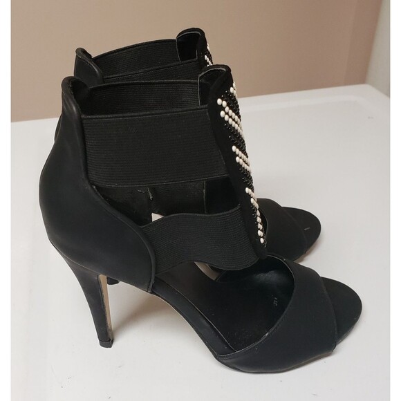 Michael Antonio Black Stiletto Open Toe Cutout Padded Beaded Shoe 7.5 PO G - Picture 2 of 14